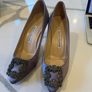 Manolo Blahnik Hangisi 75mm Grey Satin Heels size 36